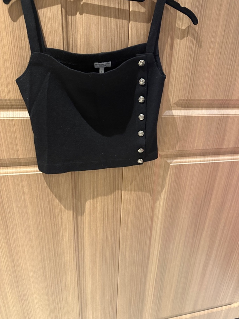 Morgane Le Fay Black Crop Tank with Decorative Buttons